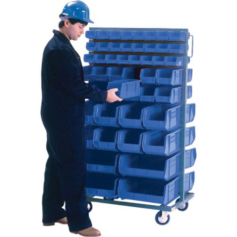 Mobile Bin Racks - Double Sided - Rack & Bin Combination - Colour: Blue - Dimensions: 36"W x 24"D x 63"H 