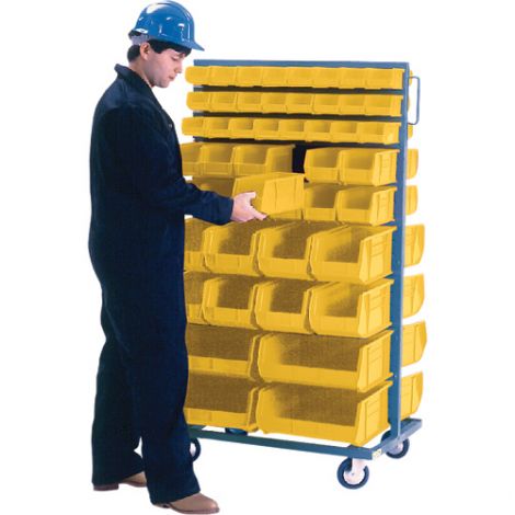 Mobile Bin Racks - Double Sided - Rack & Bin Combination - Colour: Yellow - Dimensions: 36"W x 24"D x 63"H 