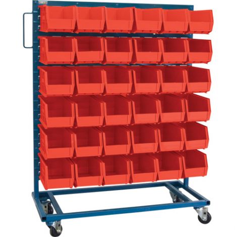 Mobile Bin Racks - Singled Sided - Rack & Bin Combination - Colour: Red - Dimensions: 36"W x 16"D x 52"H