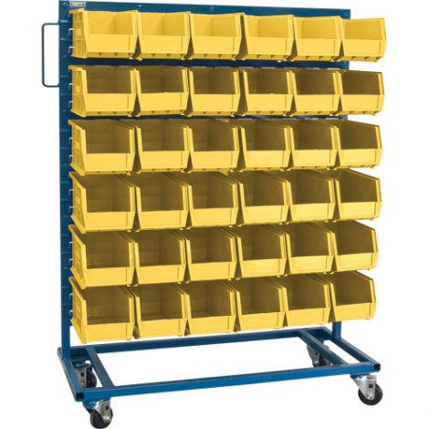 Mobile Bin Racks - Singled Sided - Rack & Bin Combination - Colour: Yellow - Dimensions: 36"W x 16"D x 52"H 