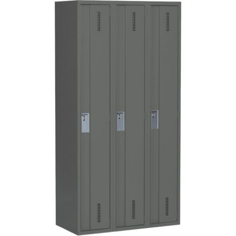 Concorde™ Heavy-Duty Lockers, Single Tier, Bank of 3 - 36" x 18" x 72", Basic Style, Steel, Charcoal, Welded {Assembled}