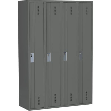 Concorde™ Heavy-Duty Lockers, Single Tier, Bank of 4 - 48" x 18" x 72", Basic Style, Steel, Charcoal, Welded {Assembled} LIMITED STOCK