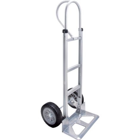 Aluminum Hand Truck - Handle Type: P-Handle - Nose Plate: 18"W x 7 1/2"D - Wheel Material: Flat-Free