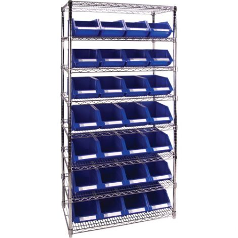 Heavy-Duty Wire Shelving Unit with Storage Bins, 8 Tiers, 36"W x 74"H x 18"D