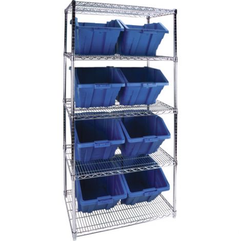 Heavy-Duty Wire Shelving Unit with Storage Bins - 5 Tiers - 36"W x 74"H x 24"D