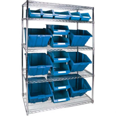 Heavy-Duty Wire Shelving Unit with Storage Bins, 5 Tiers, 48"W x 74"H x 24"D