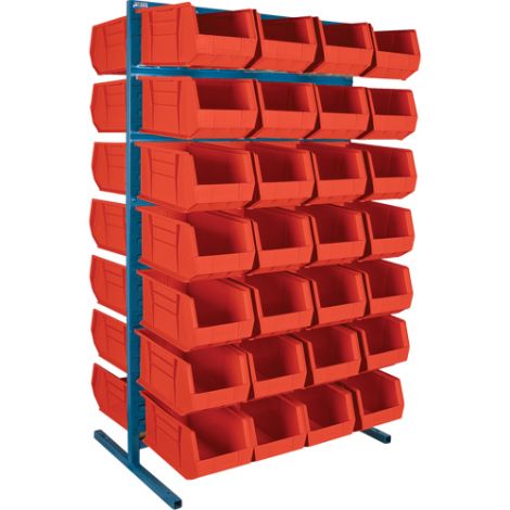 Stationary Bin Racks - Double-Sided - Rack/Bin Combination - Colour: Red - 36"W x 24"D x 61"H 