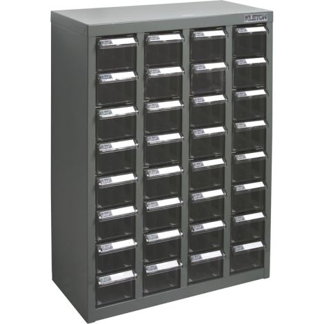 KPC-500 Parts Cabinet, Galvanized Steel, 32 Drawers, 18-1/10" x 8-7/10" x 25-3/5", Grey
