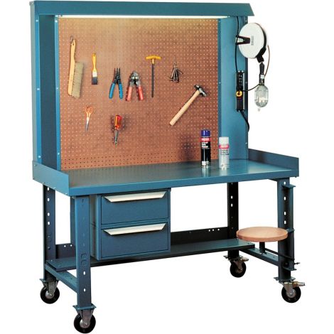 Maxi-Bench Workstation, Steel/Wood Surface, 60"W x 30"D x 76"H, Includes Fluorescent Lamp, 25' incandescent drop light and 4-outlet power bar