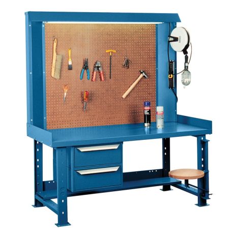Maxi-Bench Workstation, Steel/Wood Surface, 60"W x 30"D x 70"H, Includes Fluorescent lamp, 25' incandescent drop light and 4-outlet power bar