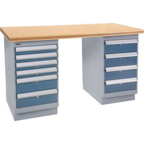 Pre-designed Workbenches - Configuration: Dual Drawers Pedestal - Height: 34" - Width: 60"