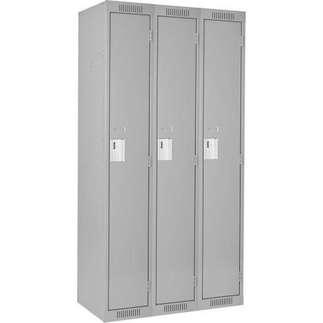 Clean Line™ Single Tier Lockers - Bank of 3, 36" x 18" x 72", Basic Style, Steel, Grey, Rivet (Assembled)