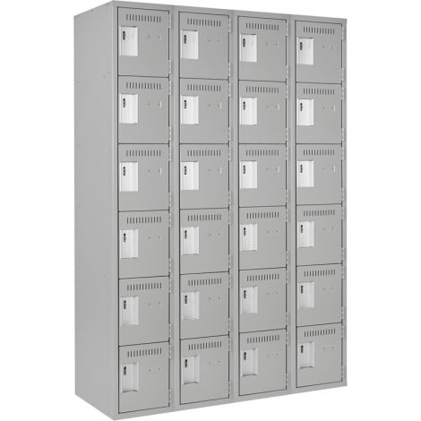 Clean-Line Lockerette, Basic Style, 6 -tier, Bank of 4, 15" x 18" x 72", Steel, Grey, Rivet (Assembled)