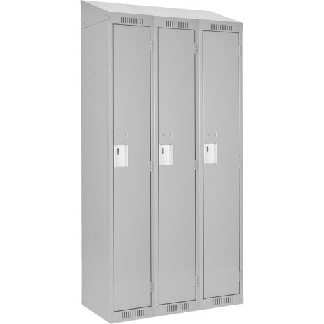 Clean Line™ Single Tier Lockers - Bank of 3, 36" x 18" x 78", w/Slope Top, Steel, Grey, Rivet (Assembled)