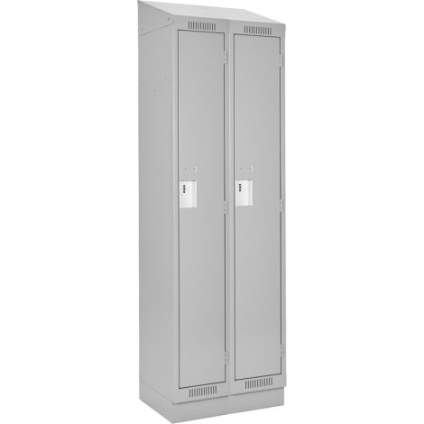Clean Line™ Single Tier Lockers - Bank of 2, 24" x 18" x 82", w/Recessed Base & Slope Top, Steel, Grey, Rivet (Assembled)