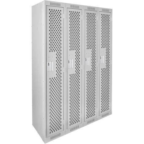 Clean Line™ Lockers, Bank of 4, 48" x 18" x 72", Basic Style, Steel, Grey, Rivet (Assembled), Perforated