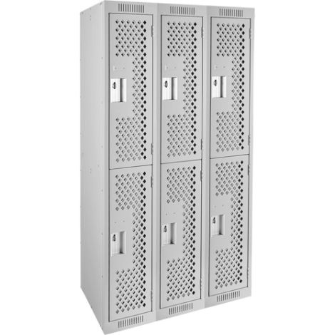 Assembled Clean Line™ Perforated Economy Lockers - Basic Style - No. of Tiers: 2 - Bank of: 3 - Ships Free