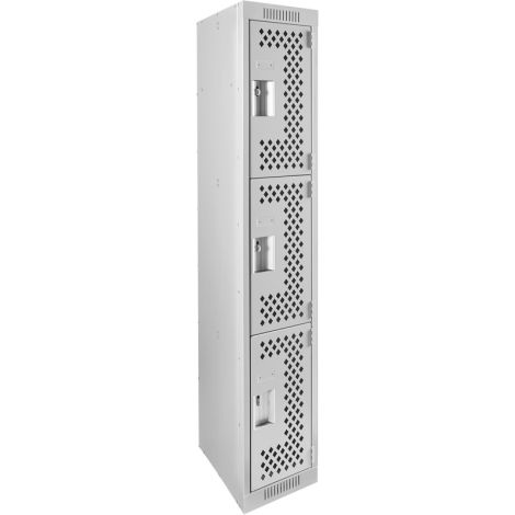Clean Line™ Triple Tier Lockers, 12" x 18" x 72",  Perforated, Basic Style, Steel, Grey, Rivet (Assembled)