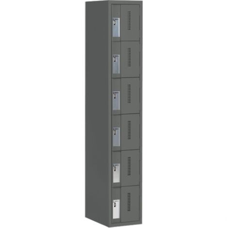 Concorde™ Heavy-Duty Lockers, 6 Tier, Bank of 1 - 12" x 18" x 72", Basic Style, Steel, Charcoal, Welded {Assembled}