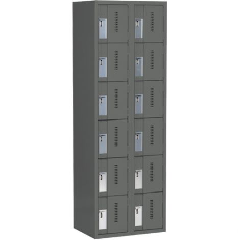 Concorde™ Heavy-Duty Lockers, 6 Tier, Bank of 2 - 24" x 18" x 72", Basic Style, Steel, Charcoal, Welded {Assembled}