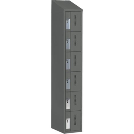 Concorde™ Heavy-Duty Lockers, 6 Tier, Bank of 1 - 12" x 18" x 78", Slope Top, Steel, Charcoal, Welded {Assembled}