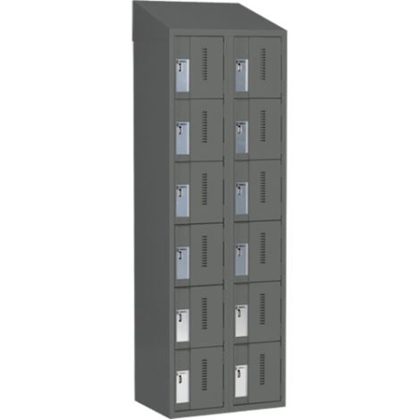 Concorde™ Heavy-Duty Lockers, 6 Tier, Bank of 2 - 24" x 18" x 78", Slope Top, Steel, Charcoal, Welded {Assembled}