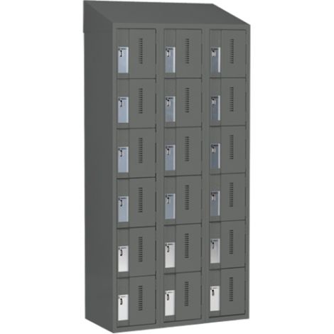 Concorde™ Heavy-Duty Lockers, 6 Tier, Bank of 3 - 36" x 18" x 78", Slope Top, Steel, Charcoal, Welded {Assembled}