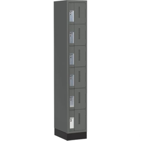 Concorde™ Heavy-Duty Lockers, 6 Tier, Bank of 1 - 12" x 18" x 76", Recessed Base, Steel, Charcoal, Welded {Assembled}