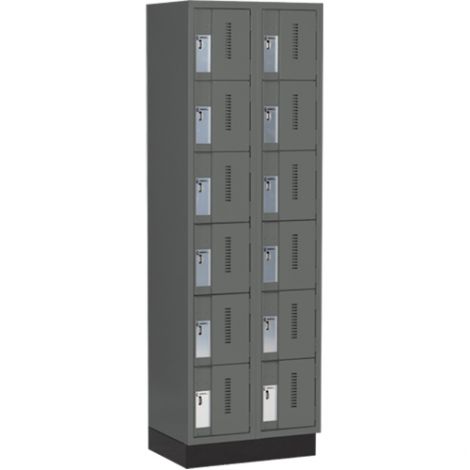 Concorde™ Heavy-Duty Lockers, 6 Tier, Bank of 2 - 24" x 18" x 76", Recessed Base, Steel, Charcoal, Welded {Assembled}