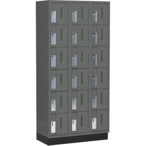 Concorde™ Heavy-Duty Lockers, 6 Tier, Bank of 3 - 36" x 18" x 76", Recessed Base, Steel, Charcoal, Welded {Assembled}