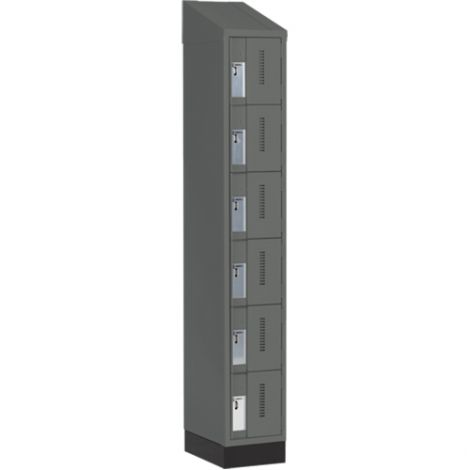 Concorde™ Heavy-Duty Lockers, 6 Tier, Bank of 1 - 12" x 18" x 82", Slope Top & Recessed Base, Steel, Charcoal, Welded {Assembled}