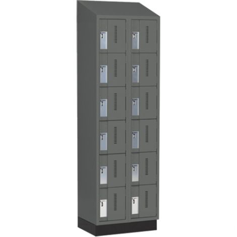 Concorde™ Heavy-Duty Lockers, 6 Tier, Bank of 2 - 24" x 18" x 82", Slope Top & Recessed Base, Steel, Charcoal, Welded {Assembled}