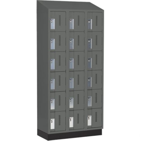 Concorde™ Heavy-Duty Lockers, 6 Tier, Bank of 3 - 36" x 18" x 82", Slope Top & Recessed Base, Steel, Charcoal, Welded {Assembled}