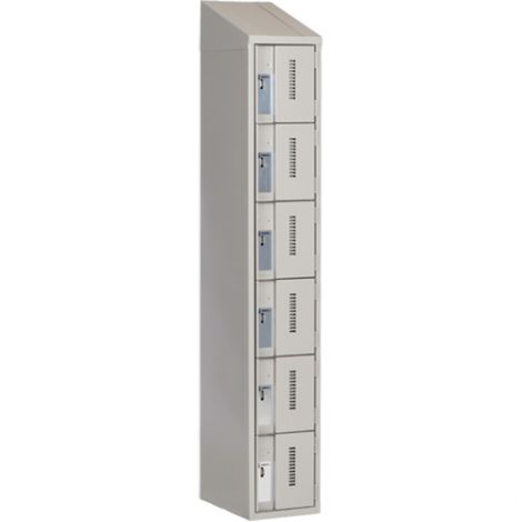 Concorde™ Heavy-Duty Lockers, 6 Tier, Bank of 1 - 12" x 18" x 78", Slope Top, Steel, Grey, Welded {Assembled}