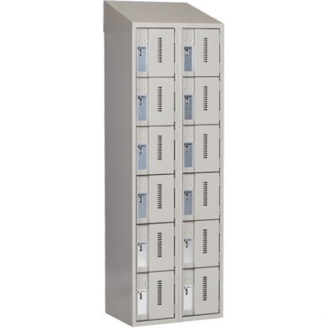 Concorde™ Heavy-Duty Lockers, 6 Tier, Bank of 2 - 24" x 18" x 78", Slope Top, Steel, Grey, Welded {Assembled}