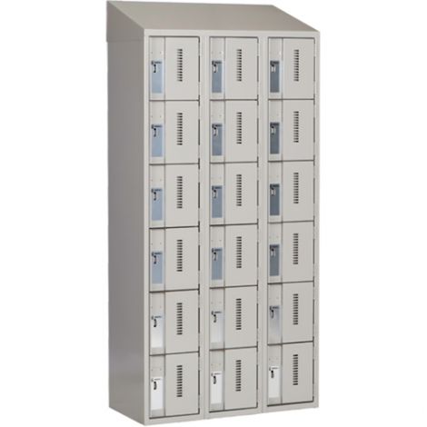 Concorde™ Heavy-Duty Lockers, 6 Tier, Bank of 3 - 36" x 18" x 78", Slope Top, Steel, Grey, Welded {Assembled}