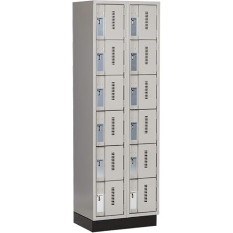 Concorde™ Heavy-Duty Lockers, 6 Tier, Bank of 2 - 24" x 18" x 76", Recessed Base, Steel, Grey, Welded {Assembled}