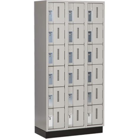 Concorde™ Heavy-Duty Lockers, 6 Tier, Bank of 3 - 36" x 18" x 76", Recessed Base, Steel, Grey, Welded {Assembled}