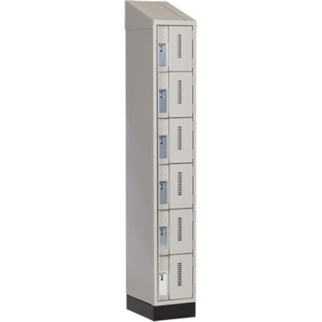 Concorde™ Heavy-Duty Lockers, 6 Tier, Bank of 1 - 12" x 18" x 82", Slope Top & Recessed Base, Steel, Grey, Welded {Assembled}