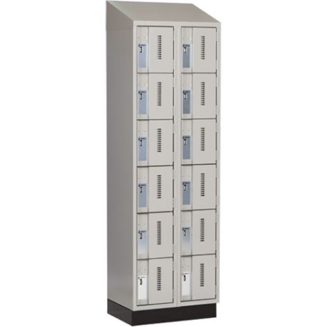 Concorde™ Heavy-Duty Lockers, 6 Tier, Bank of 2 - 24" x 18" x 82", Slope Top & Recessed Base, Steel, Grey, Welded {Assembled}