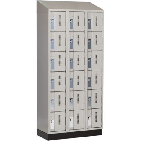 Concorde™ Heavy-Duty Lockers, 6 Tier, Bank of 3 - 36" x 18" x 82", Slope Top & Recessed Base, Steel, Grey, Welded {Assembled}