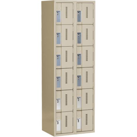 Concord™ Heavy-Duty Lockers, 6 Tier, Bank of 2 - 24" x 18" x 72", Basic Style, Steel, Beige, Welded{Assembled}