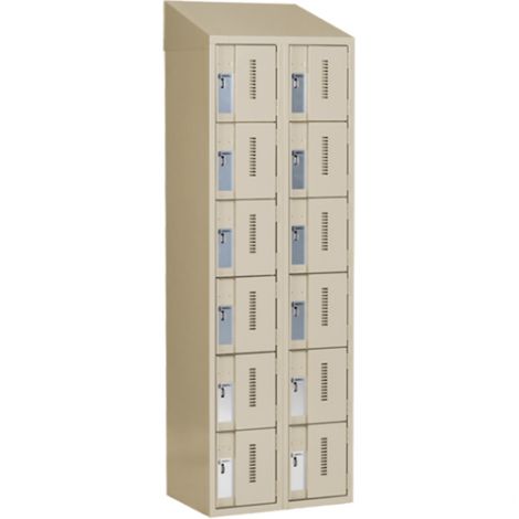 Concorde™ Heavy-Duty Lockers, 6 Tier, Bank of 2 - 24" x 18" x 78", Slope Top, Steel, Beige, Welded {Assembled}