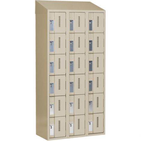 Concorde™ Heavy-Duty Lockers, 6 Tier, Bank of 3 - 36" x 18" x 78", Slope Top, Steel, Beige, Welded {Assembled}