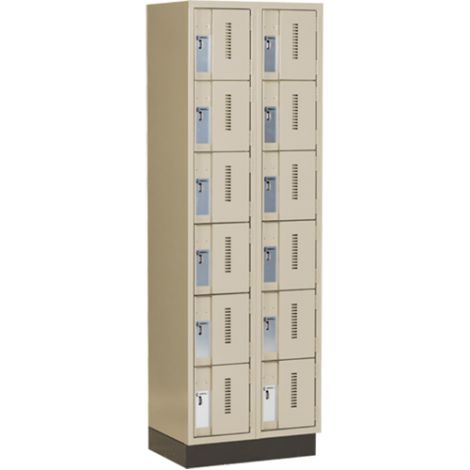 Concorde™ Heavy-Duty Lockers, 6 Tier, Bank of 2 - 24" x 18" x 76", Recessed Base, Steel, Beige, Welded {Assembled}