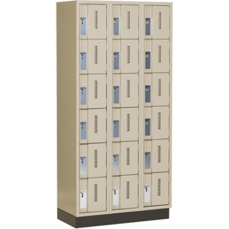 Concorde™ Heavy-Duty Lockers, 6 Tier, Bank of 3 - 36" x 18" x 76", Recessed Base, Steel, Beige, Welded {Assembled}