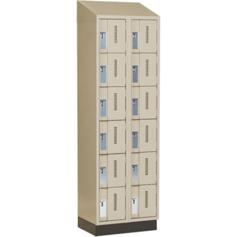 Concorde™ Heavy-Duty Lockers, 6 Tier, Bank of 2 - 24" x 18" x 82", Slope Top & Recessed Base, Steel, Beige, Welded {Assembled}