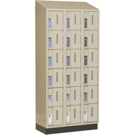 Concorde™ Heavy-Duty Lockers, 6 Tier, Bank of 3 - 36" x 18" x 82", Slope Top & Recessed Base, Steel, Beige, Welded {Assembled}