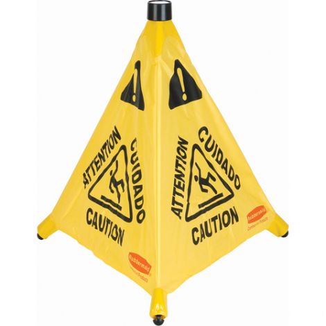 Pop-Up Safety Cone - Legend: Multi-Lingual Caution W/ Wet Floor Symbol - Height: 30"