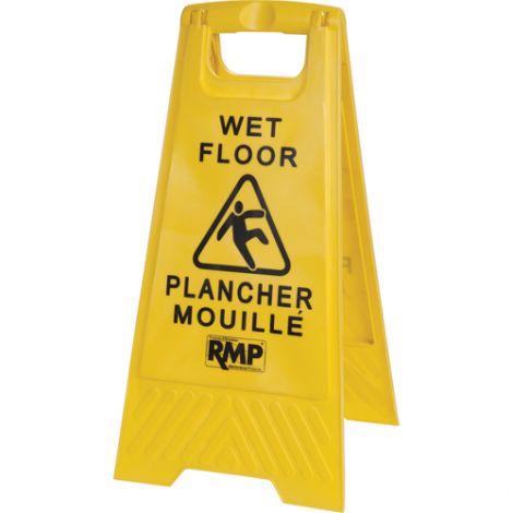 Bilingual Safety Floor Sign - Legend: Wet Floor Plancher Mouillé RMP w/Pictogram